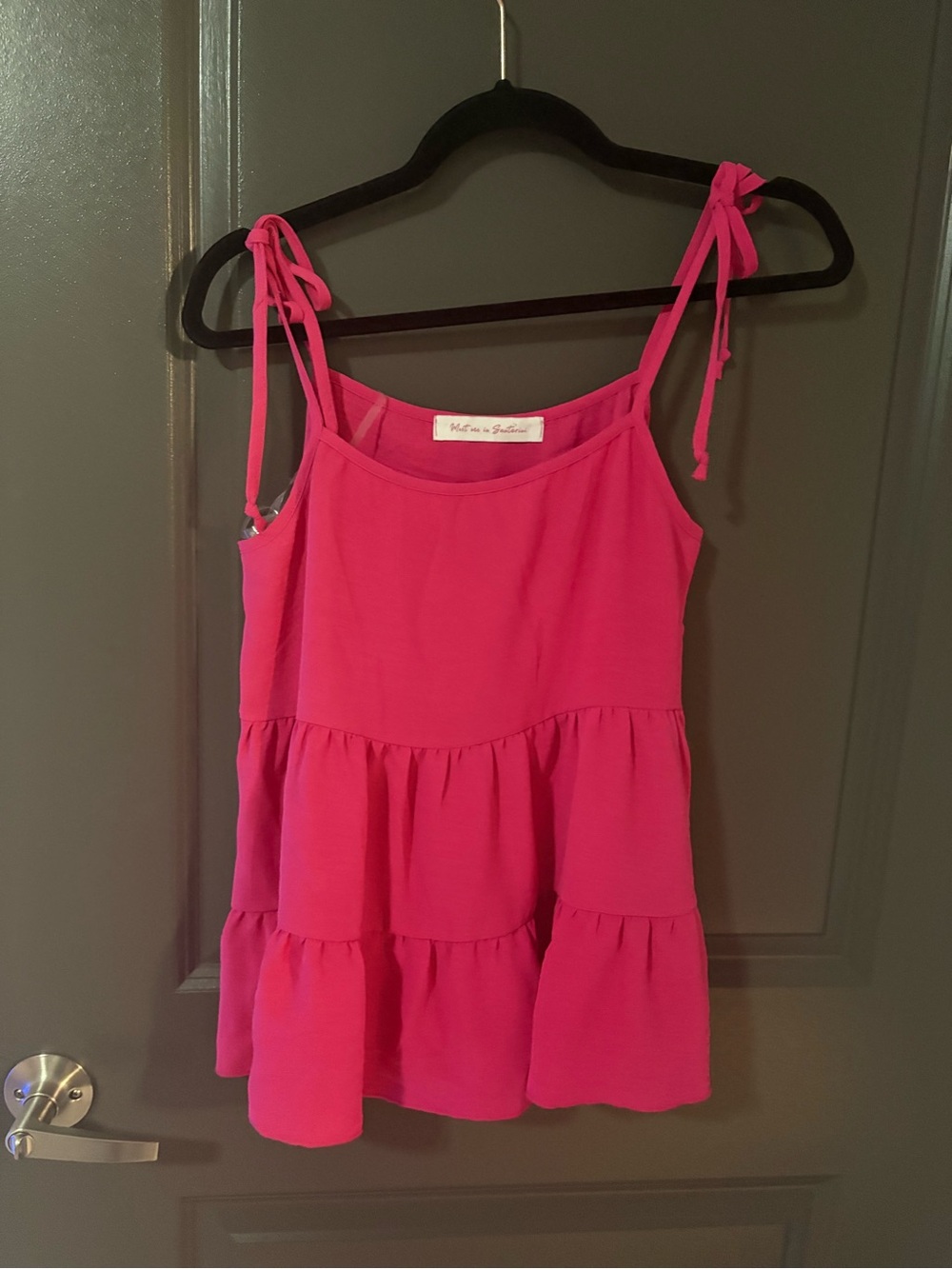 Tie-Shoulder Tiered Tunic Top - Hot Pink